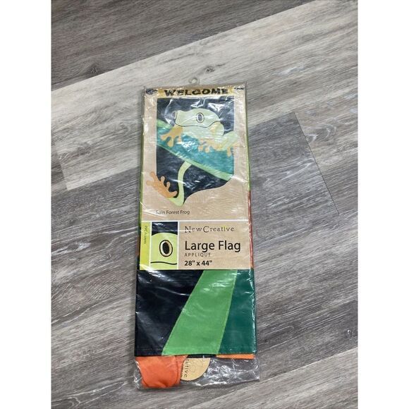 New Creative Welcome Large Flag Frog 28" x 44" Stitched Green, Orange, - Picture 1 of 6